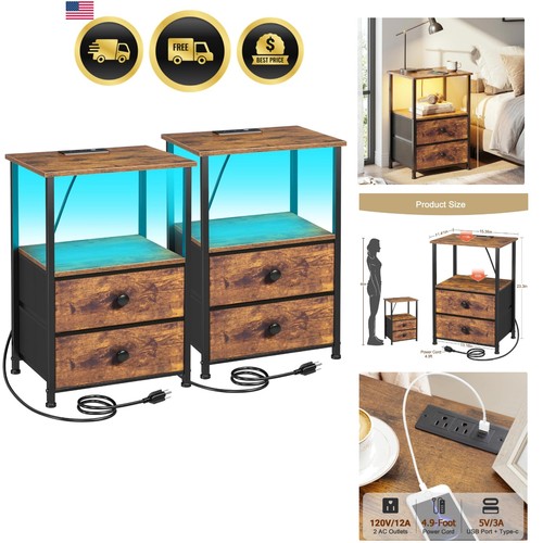 Nightstands set with led - nightstands,