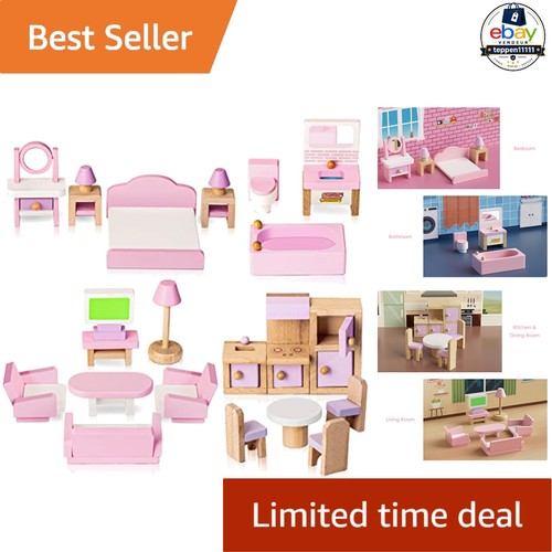 Wooden dollhouse furniture set - wooden,